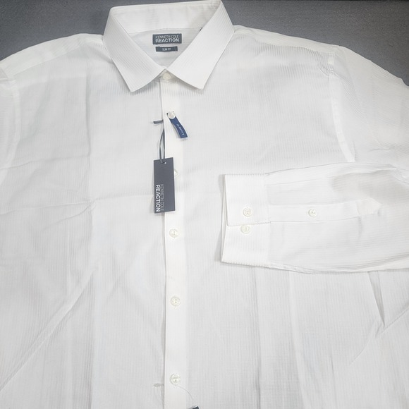 Kenneth Cole Reaction Other - Kenneth Cole Reaction Dress Shirt White Tonal Stripe Slim Fit‎ Mens 18 36-37 NEW